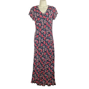 Vintage 90s Eva Blue Maxi Dress Size 6 Black Floral Roses Fairy Grunge Romantic